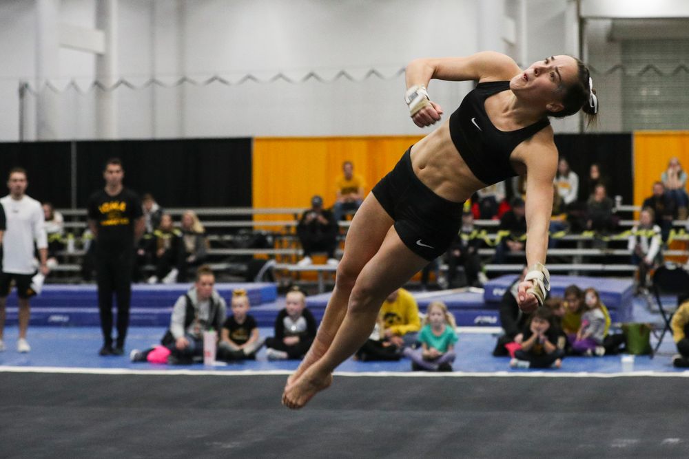 Allie Gilchrist performs a floor routine during the Iowa women’s gymnastics Black and Gold Intraquad Meet on Saturday, December 7, 2019 at the UI Field House. (Lily Smith/hawkeyesports.com)