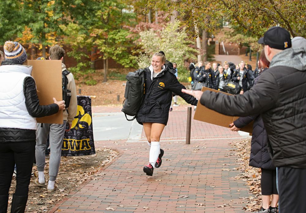 Iowa’s Katie Birch (11) arrives with her teammates before their NCAA Tournament Second Round match against North Carolina at Karen Shelton Stadium in Chapel Hill, N.C. on Sunday, Nov 17, 2019. (Stephen Mally/hawkeyesports.com)