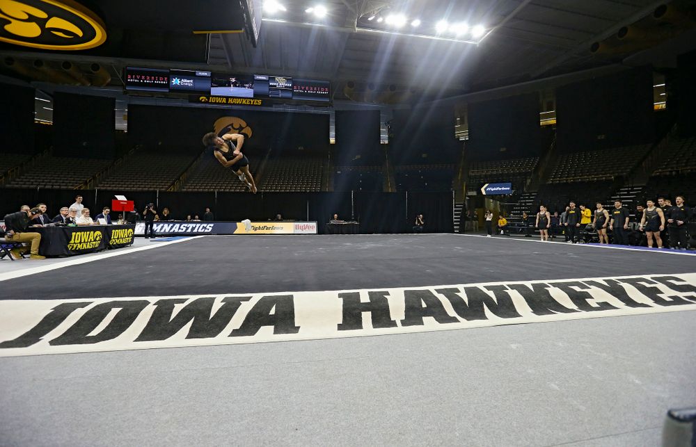 Iowa's Evan Davis competes in the floor against Ohio State at Caver-Hawkeye Arena in Iowa City on Saturday, Mar. 16, 2019. (Stephen Mally for HawkeyeSports.com)