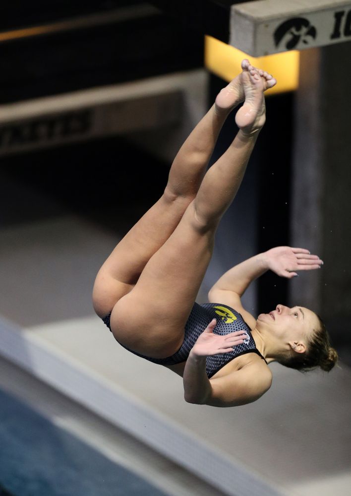 IowaÕs Samantha Tamborski competes on the 1-meter springboard against the Michigan Wolverines Friday, November 1, 2019 at the Campus Recreation and Wellness Center. (Brian Ray/hawkeyesports.com)
