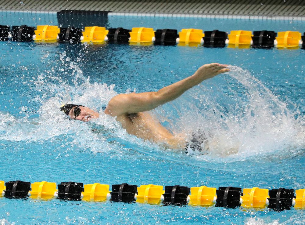 Iowa’s Thomas Pederson swims the men’s 200-yard freestyle event during their meet against Michigan State and Northern Iowa at the Campus Recreation and Wellness Center in Iowa City on Friday, Oct 4, 2019. (Stephen Mally/hawkeyesports.com)