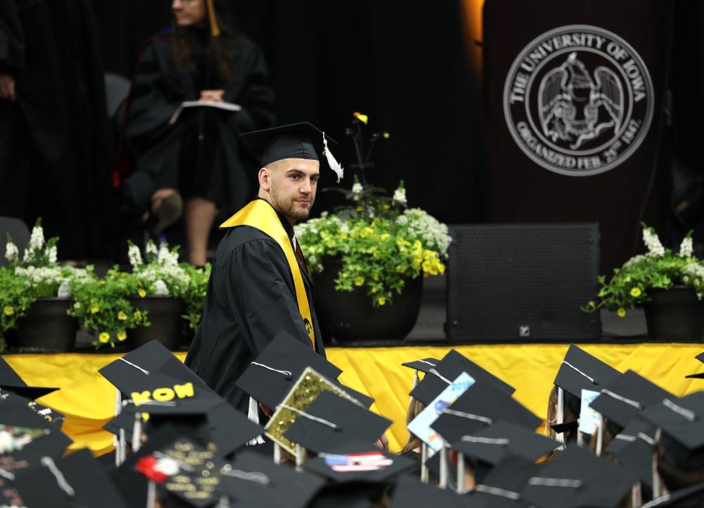 Hawkeye FootballÕs Nate Wieting during the College of Liberal Arts and Sciences spring commencement Saturday, May 11, 2019 at Carver-Hawkeye Arena. (Brian Ray/hawkeyesports.com)