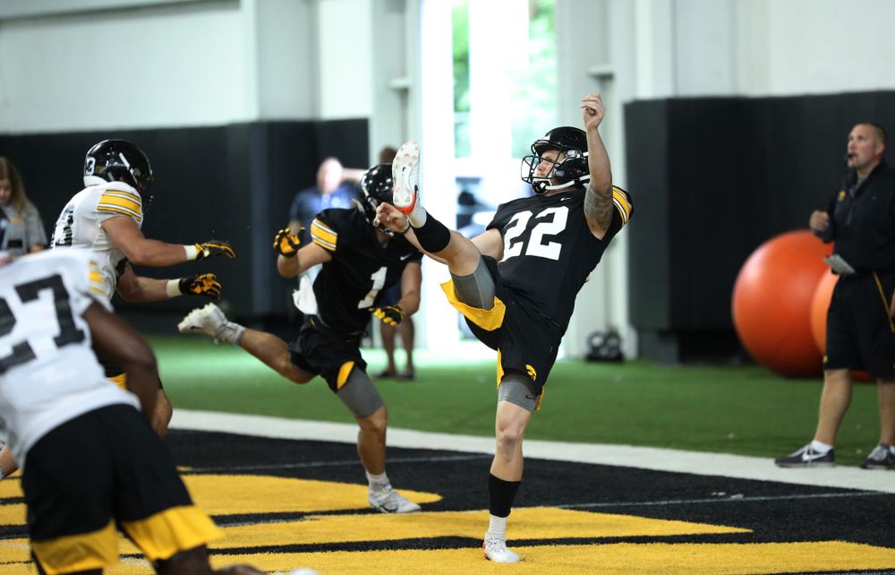 Iowa Hawkeyes punter Michael Sleep-Dalton (22) during Fall Camp Practice No. 16 Tuesday, August 20, 2019 at the Ronald D. and Margaret L. Kenyon Football Practice Facility. (Brian Ray/hawkeyesports.com)