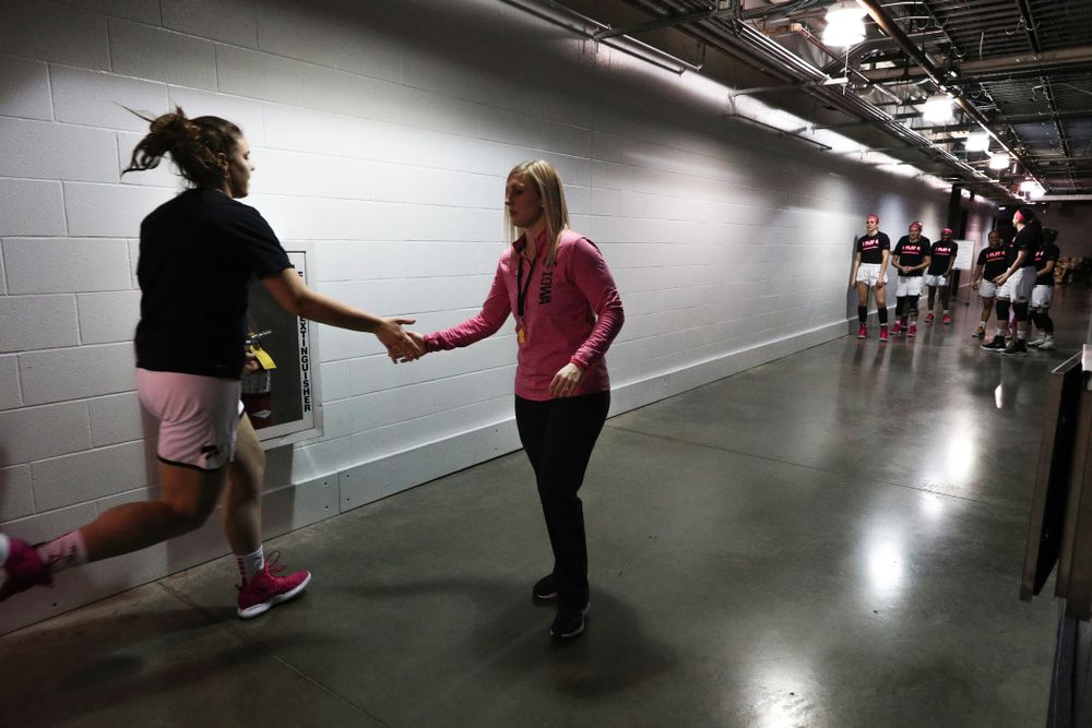 Strength and Conditioning coach Lindsay Dinkelman against the Rutgers Scarlet Knights in the semi-finals of the Big Ten Tournament Saturday, March 9, 2019 at Bankers Life Fieldhouse in Indianapolis, Ind. (Brian Ray/hawkeyesports.com)