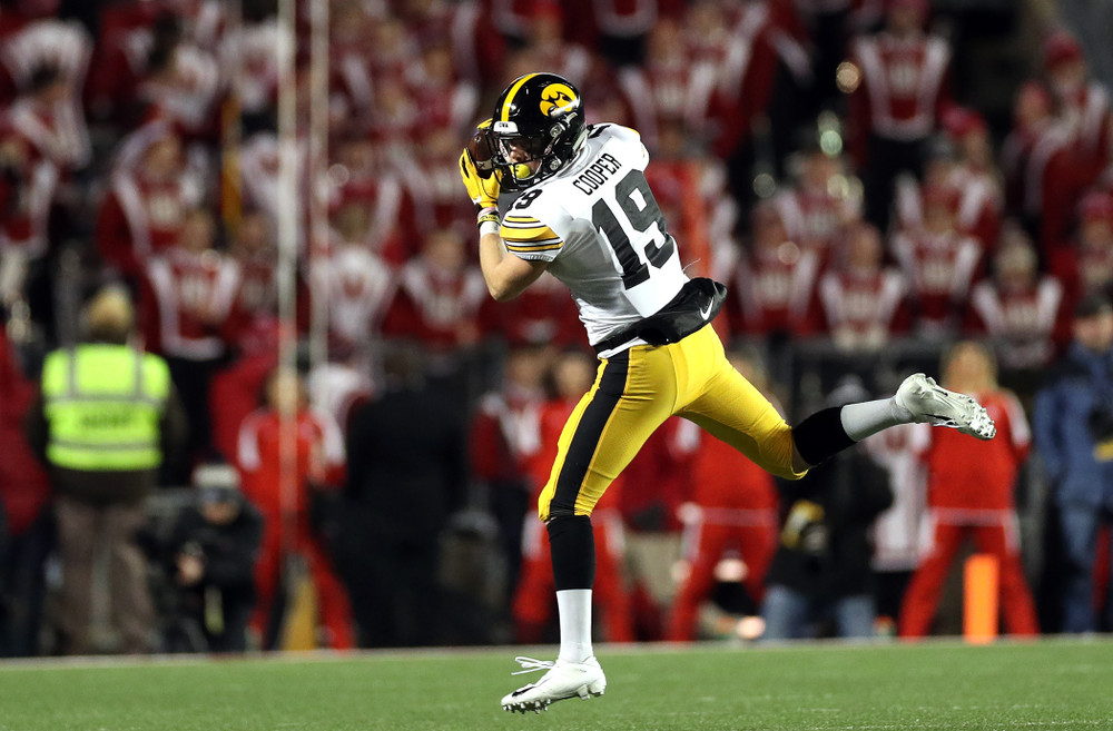 Iowa Hawkeyes wide receiver Max Cooper (19) against the Wisconsin Badgers Saturday, November 9, 2019 at Camp Randall Stadium in Madison, Wisc. (Brian Ray/hawkeyesports.com)