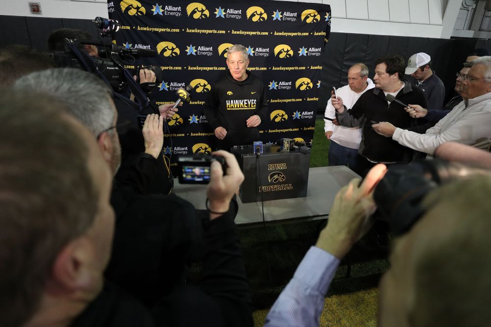 Iowa Hawkeyes head coach Kirk Ferentz during the teamÕs final spring practice Friday, April 26, 2019 at the Kenyon Football Practice Facility. (Brian Ray/hawkeyesports.com)