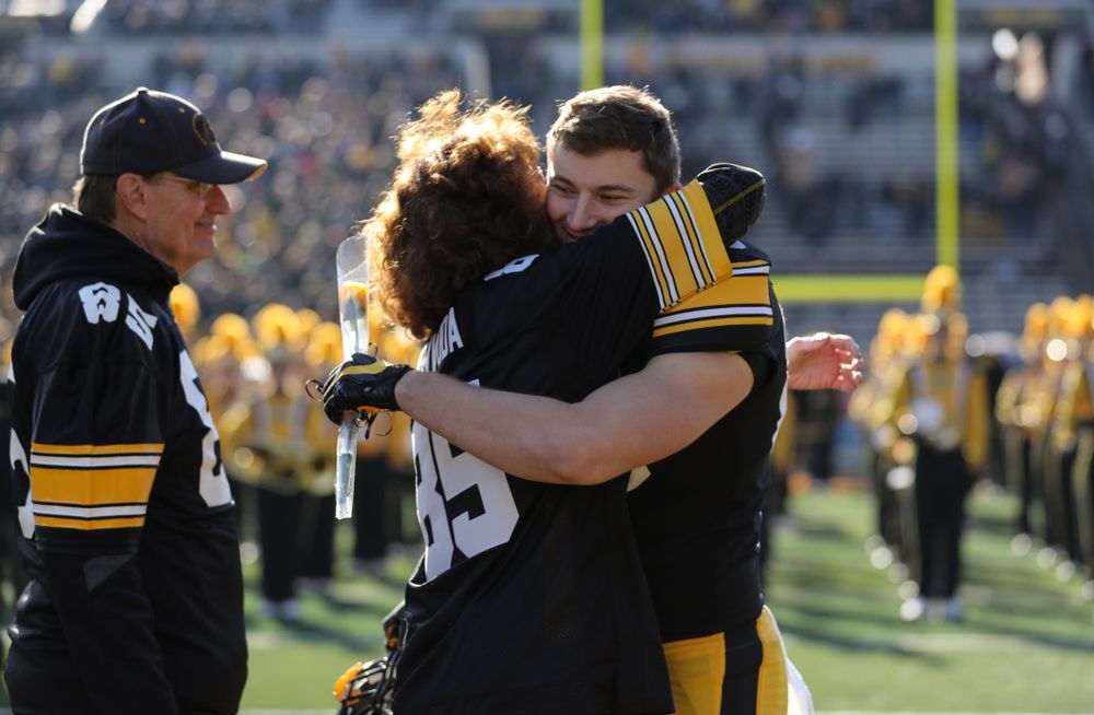 Iowa Hawkeyes long snapper Nate Vejvoda (85) during Senior Day festivities before their game against the Illinois Fighting Illini Saturday, November 23, 2019 at Kinnick Stadium. (Brian Ray/hawkeyesports.com)