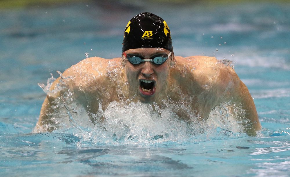Iowa's Jack Smith competes in the 100-yard butterfly during the third day of the Hawkeye Invitational at the Campus Recreation and Wellness Center on November 16, 2018. (Tork Mason/hawkeyesports.com)