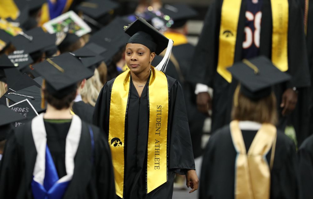 Iowa WomenÕs BasketballÕs Tania Davis during the College of Liberal Arts and Sciences spring commencement Saturday, May 11, 2019 at Carver-Hawkeye Arena. (Brian Ray/hawkeyesports.com)