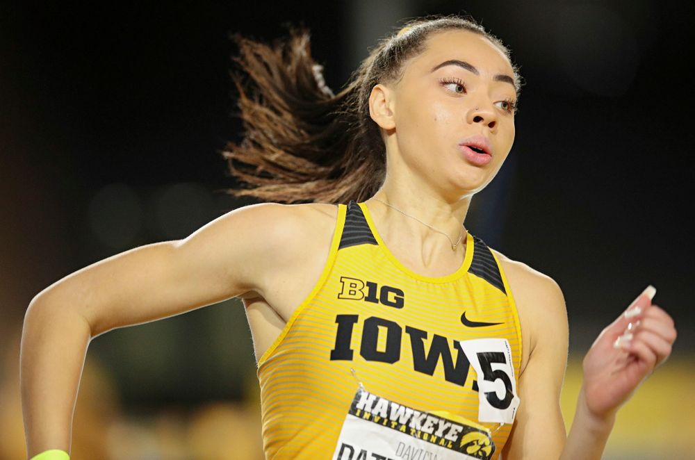 Iowa’s Davicia Patterson runs the women’s 1600 meter relay event during the Hawkeye Invitational at the Recreation Building in Iowa City on Saturday, January 11, 2020. (Stephen Mally/hawkeyesports.com)