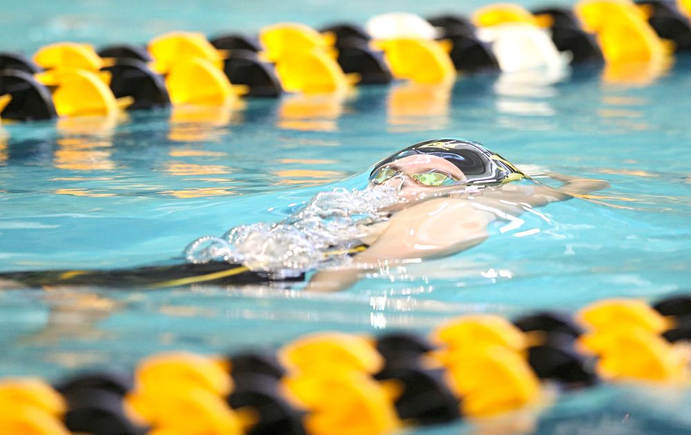 Iowa’s Anna Brooker swims in the women’s 200 yard backstroke preliminary event during the 2020 Women’s Big Ten Swimming and Diving Championships at the Campus Recreation and Wellness Center in Iowa City on Saturday, February 22, 2020. (Stephen Mally/hawkeyesports.com)