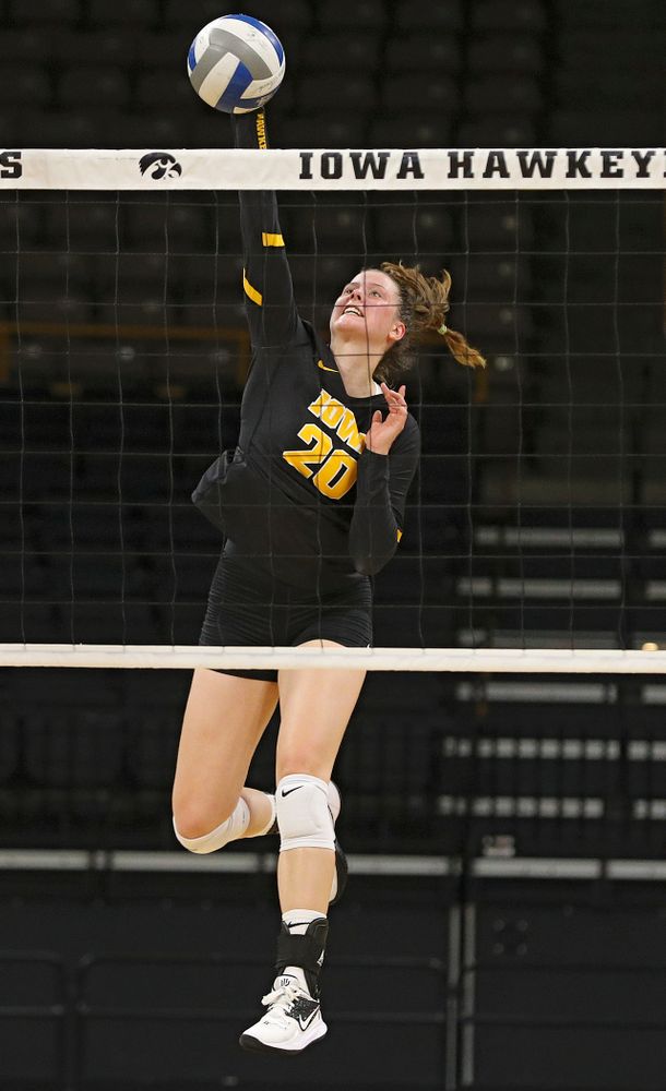 Iowa’s Edina Schmidt (20) during the third set of the Black and Gold scrimmage at Carver-Hawkeye Arena in Iowa City on Saturday, Aug 24, 2019. (Stephen Mally/hawkeyesports.com)