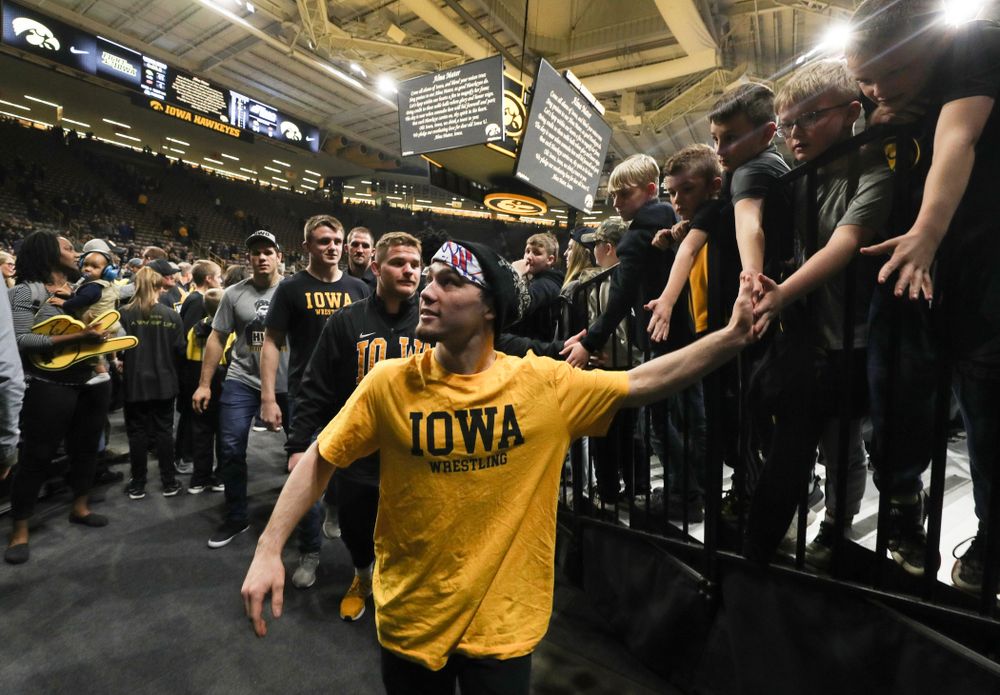 Iowa’s Spencer Lee following senior day activities Sunday, February 23, 2020 at Carver-Hawkeye Arena. (Brian Ray/hawkeyesports.com)