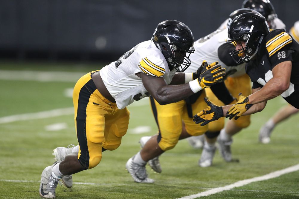 Iowa Hawkeyes linebacker Amani Jones (52) during Fall Camp Practice No. 6 Thursday, August 8, 2019 at the Ronald D. and Margaret L. Kenyon Football Practice Facility. (Brian Ray/hawkeyesports.com)