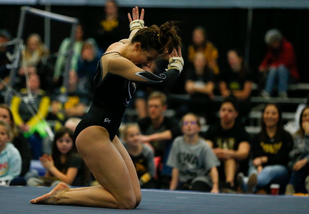 Lanie Snyder competes in the floor exercise during the Black and Gold Intrasquad meet at the Field House on 12/2/17. (Tork Mason/hawkeyesports.com)