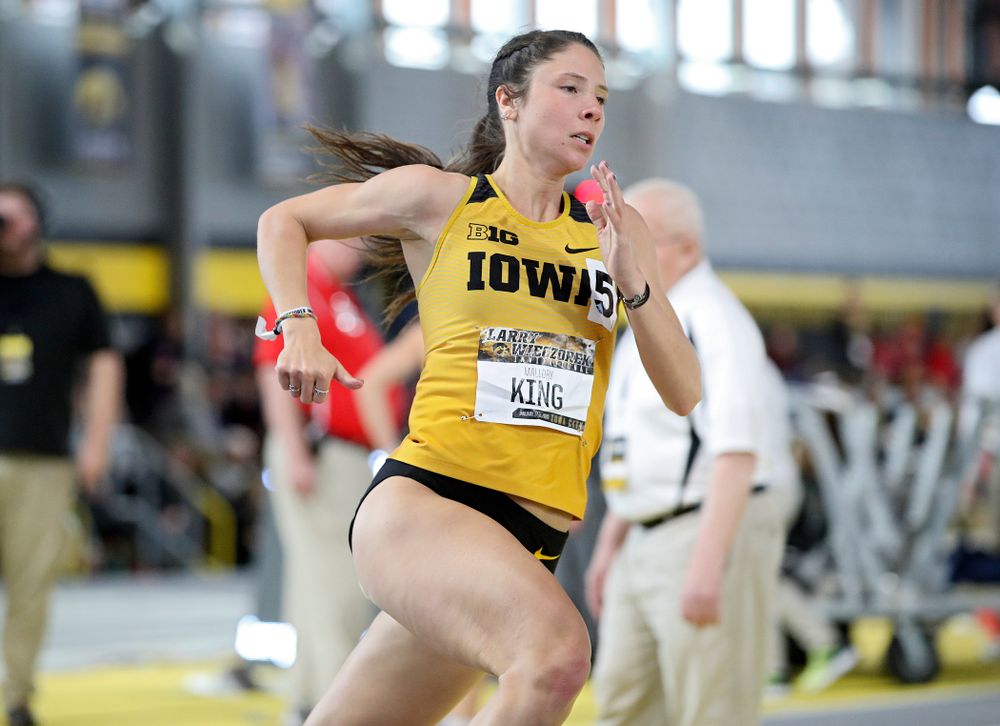 Iowa’s Mallory King runs the women’s 400 meter dash event during the Larry Wieczorek Invitational at the Recreation Building in Iowa City on Saturday, January 18, 2020. (Stephen Mally/hawkeyesports.com)
