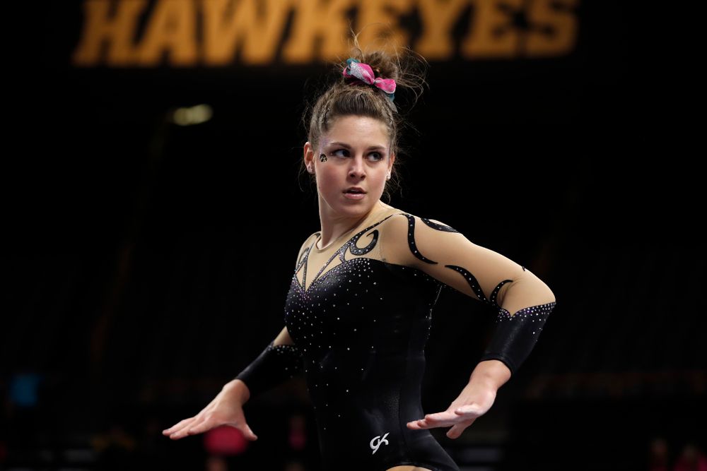 Iowa's Melissa Zurawski competes on the floor 