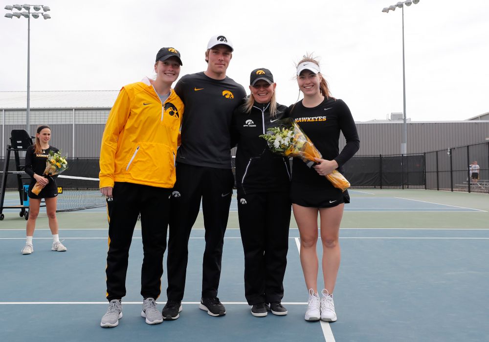 Iowa's Anastasia Reimchen during Senior Day activities before their match against the Wisconsin Badgers Sunday, April 22, 2018 at the Hawkeye Tennis and Recreation Center. (Brian Ray/hawkeyesports.com)