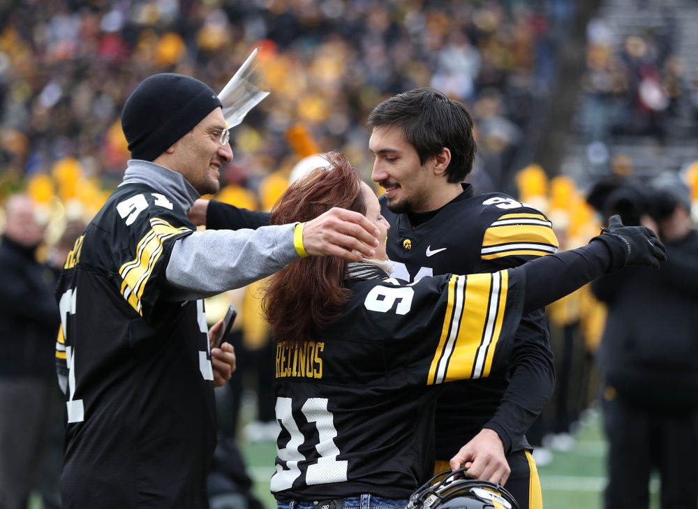 Iowa Hawkeyes place kicker Miguel Recinos (91) during senior day activities before their game against the Nebraska Cornhuskers Friday, November 23, 2018 at Kinnick Stadium. (Brian Ray/hawkeyesports.com)