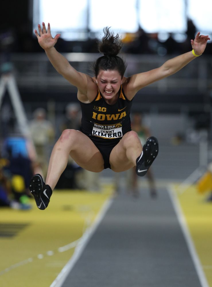Iowa's Jenny Kimbro competes in the long jump during the Black and Gold Premier meet Saturday, January 26, 2019 at the Recreation Building. (Brian Ray/hawkeyesports.com)