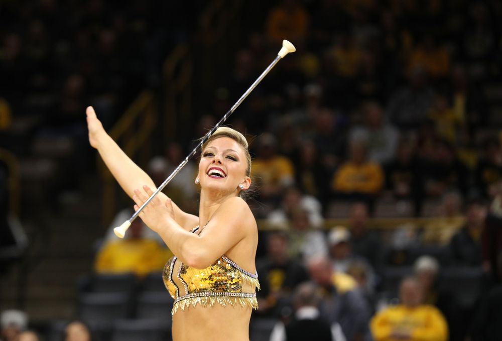 Hawkeye Marching Band Golden Girl ?Kylene Spanbauer performs at halftime of the Iowa Hawkeyes game against the Michigan Wolverines Friday, February 1, 2019 at Carver-Hawkeye Arena. (Brian Ray/hawkeyesports.com)