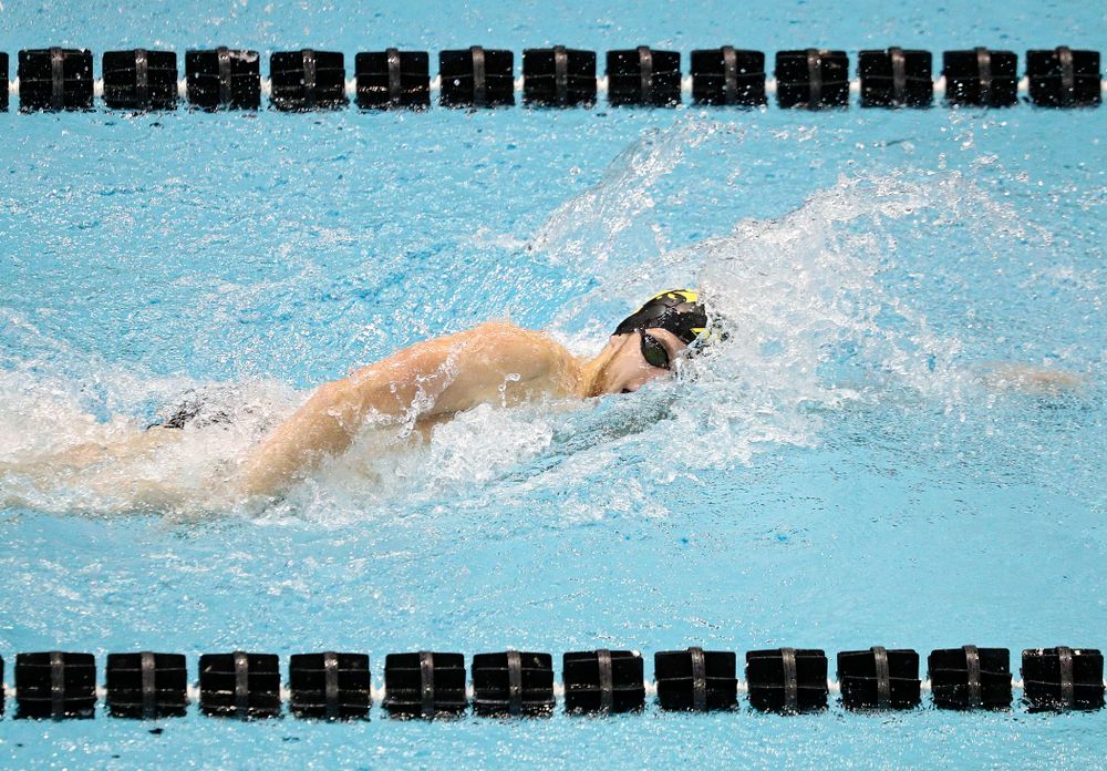 Iowa’s Jackson Allmon swims the men’s 200-yard freestyle event during their meet against Michigan State and Northern Iowa at the Campus Recreation and Wellness Center in Iowa City on Friday, Oct 4, 2019. (Stephen Mally/hawkeyesports.com)