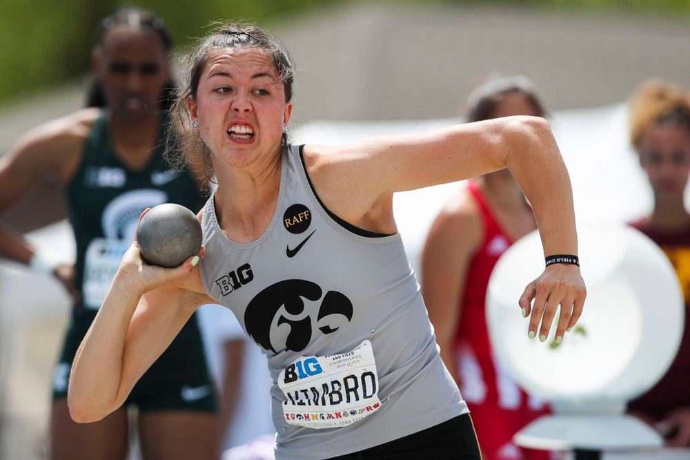 Iowa's Jenny Kimbro during the women's shot put at the Big Ten Outdoor Track and Field Championships at Francis X. Cretzmeyer Track on Friday, May 10, 2019. (Lily Smith/hawkeyesports.com)