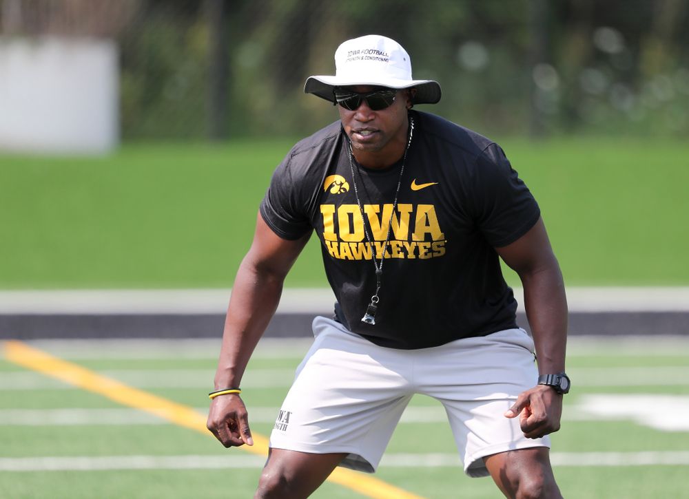 Iowa Hawkeyes wide receivers coach Kelton Copeland during the third practice of fall camp Sunday, August 5, 2018 at the Kenyon Football Practice Facility. (Brian Ray/hawkeyesports.com)