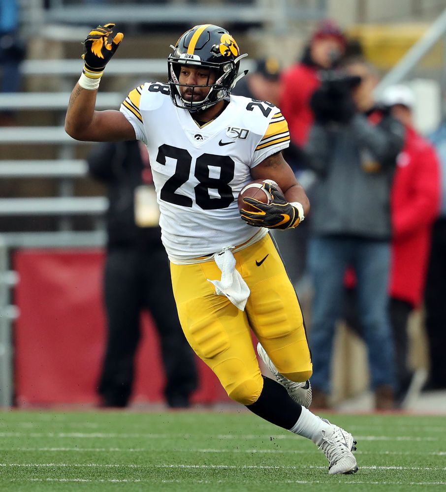 Iowa Hawkeyes running back Toren Young (28) against the Wisconsin Badgers Saturday, November 9, 2019 at Camp Randall Stadium in Madison, Wisc. (Brian Ray/hawkeyesports.com)