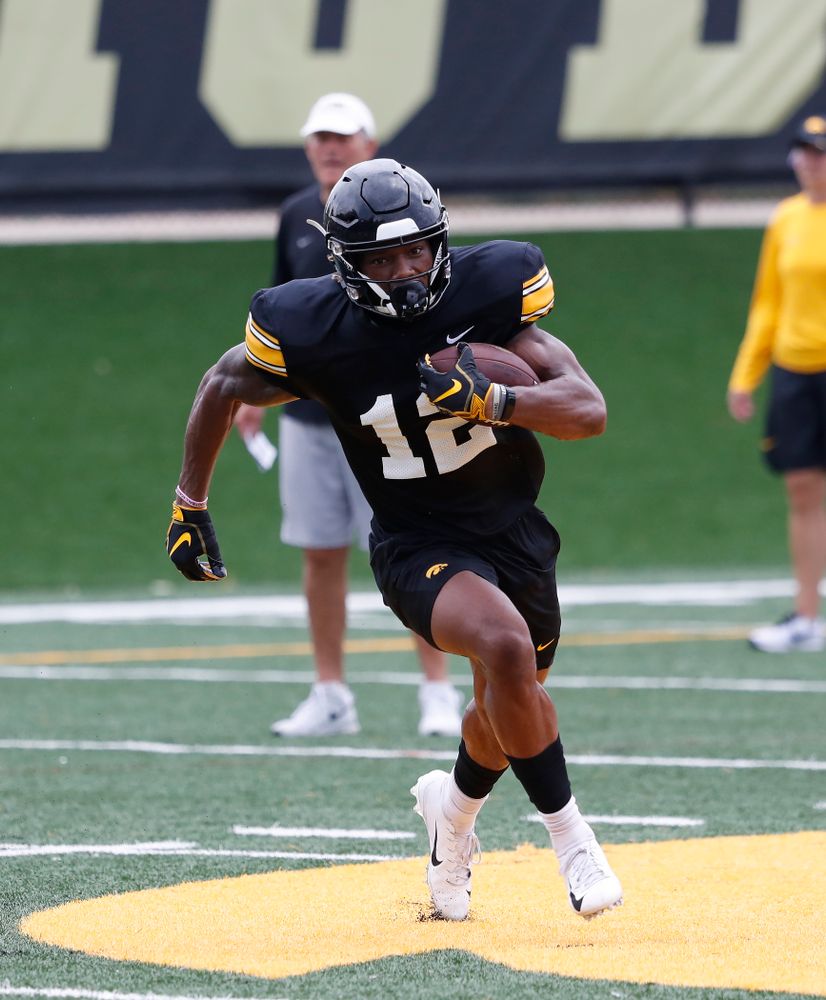 Iowa Hawkeyes wide receiver Brandon Smith (12) during practice No. 4 of Fall Camp Monday, August 6, 2018 at the Hansen Football Performance Center. (Brian Ray/hawkeyesports.com)