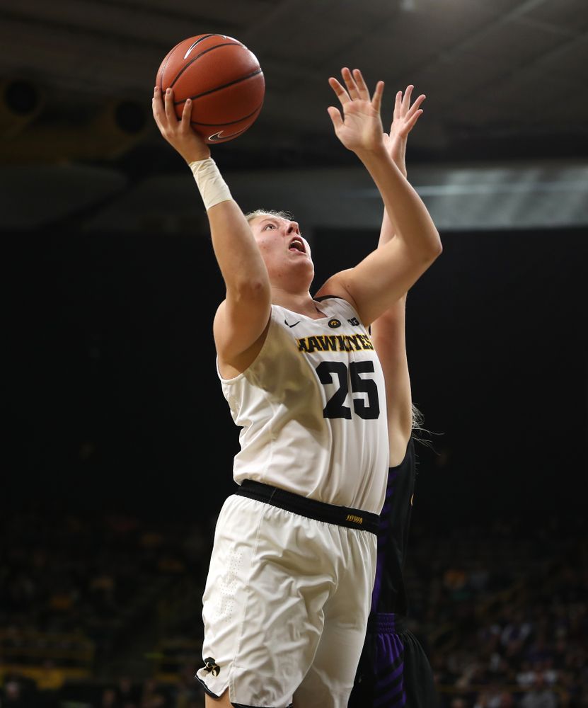 Iowa Hawkeyes forward/center Monika Czinano (25) against the Northern Iowa Panthers in the Hy-Vee Classic Sunday, December 16, 2018 at Carver-Hawkeye Arena. (Brian Ray/hawkeyesports.com)