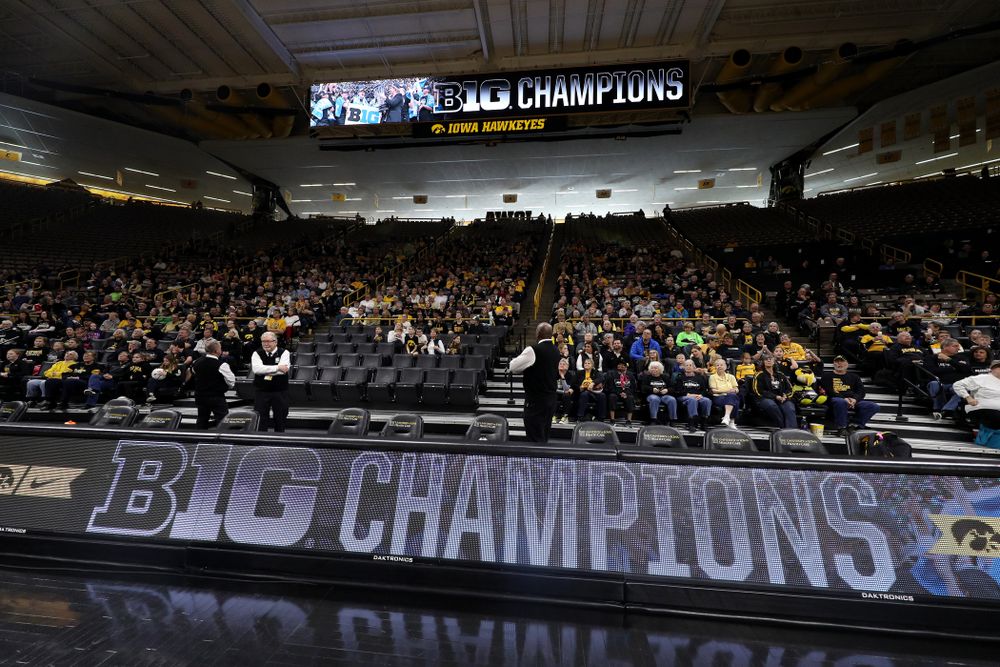 Fans cheer on the Iowa Hawkeyes during a celebration of their Big Ten Women's Basketball Tournament championship Monday, March 18, 2019 at Carver-Hawkeye Arena. (Brian Ray/hawkeyesports.com)