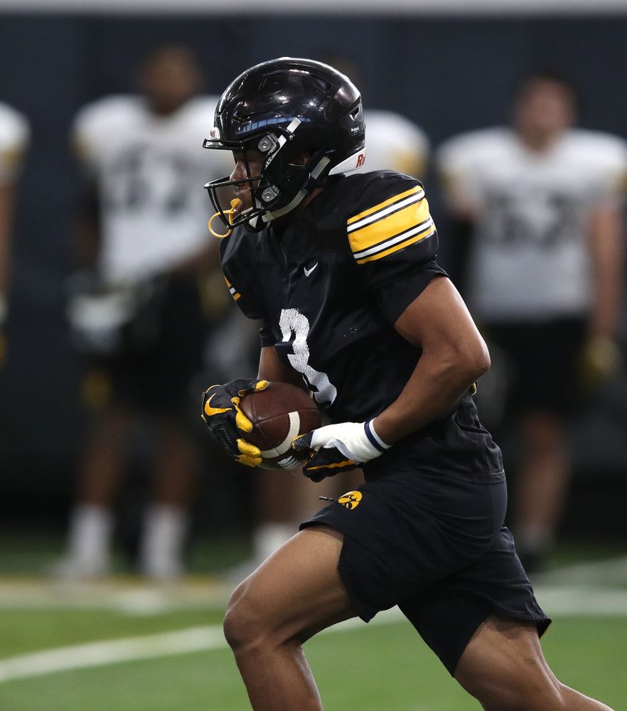 Iowa Hawkeyes wide receiver Tyrone Tracy Jr. (3) during preparation for the 2019 Outback Bowl Monday, December 17, 2018 at the Hansen Football Performance Center. (Brian Ray/hawkeyesports.com)