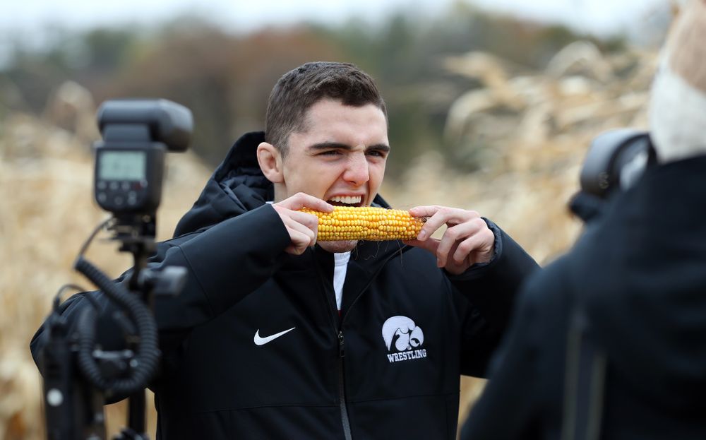 Wrestler Paul Glynn poses for a photo during the teamÕs annual media day Wednesday, October 30, 2019 at Kroul Family Farms in Mount Vernon. (Brian Ray/hawkeyesports.com)