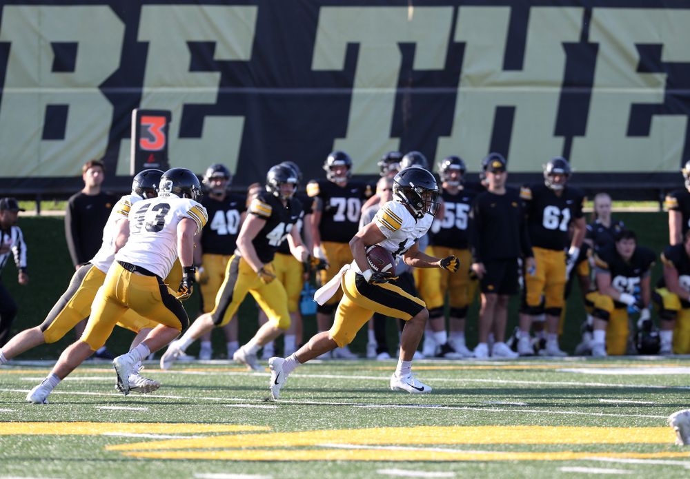 Iowa Hawkeyes defensive back Daraun McKinney intercepts a pass during the teamÕs final spring practice Friday, April 26, 2019 at the Kenyon Football Practice Facility. (Brian Ray/hawkeyesports.com)