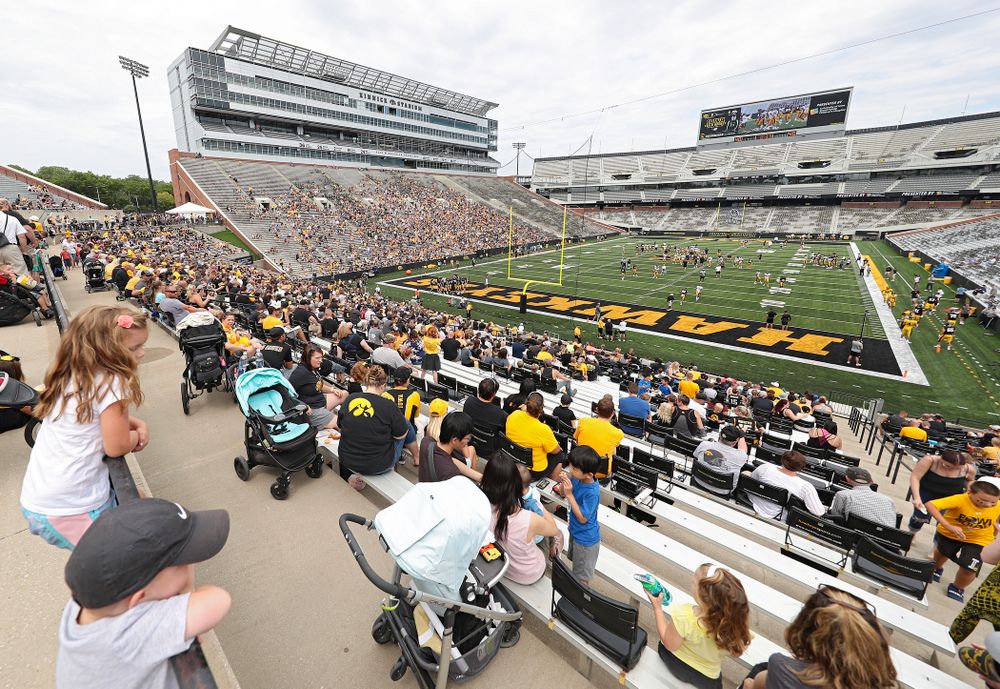 Fans watch Fall Camp Practice No. 8 at Kids Day at Kinnick Stadium in Iowa City on Saturday, Aug 10, 2019. (Stephen Mally/hawkeyesports.com)