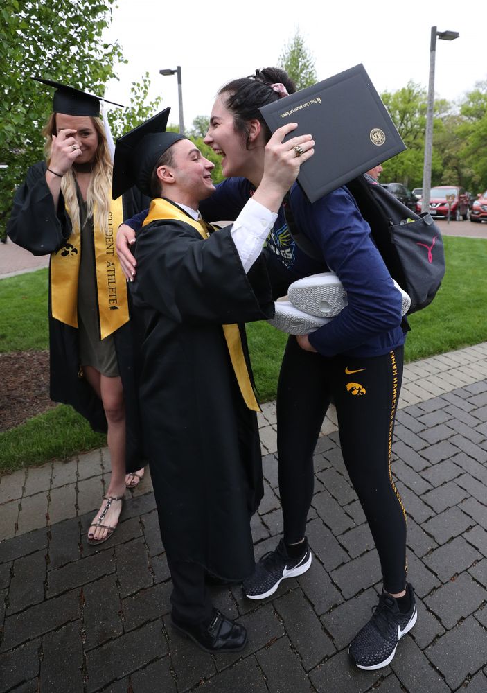 Iowa MenÕs Gymnast Jake Brodarzon and WomenÕs BasketballÕs Megan Gustafson during the College of Liberal Arts and Sciences spring commencement Saturday, May 11, 2019 at Carver-Hawkeye Arena. (Brian Ray/hawkeyesports.com)