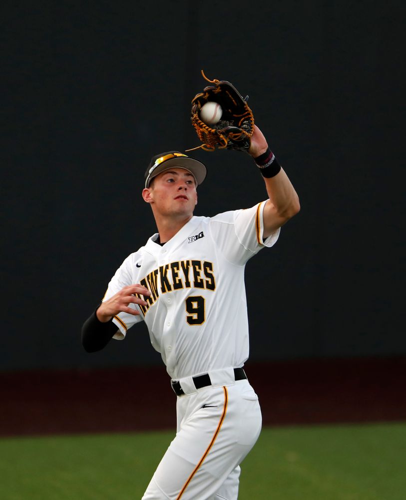 Iowa Hawkeyes outfielder Ben Norman (9) gainst the Penn State Nittany Lions  Thursday, May 17, 2018 at Duane Banks Field. (Brian Ray/hawkeyesports.com)