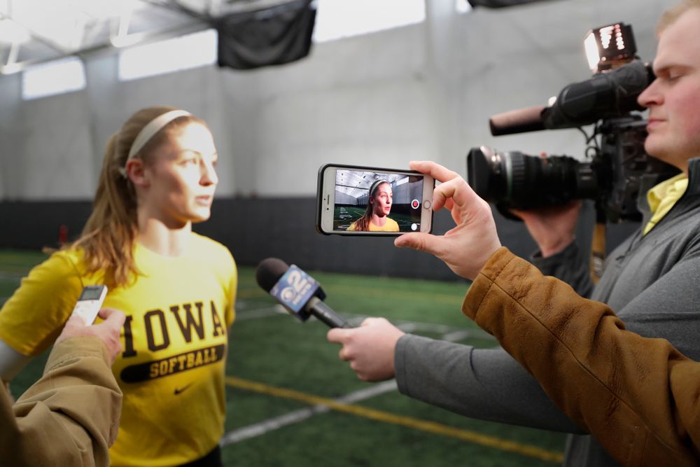 Iowa's Allison Doocy answers questions during the team's annual media day Thursday, February 1, 2018 at the Hawkeye Tennis and Recreation Complex. (Brian Ray/hawkeyesports.com)