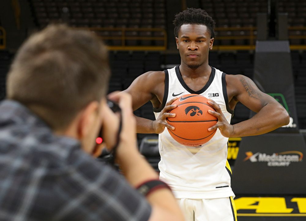 Iowa Hawkeyes guard Joe Toussaint (1) poses for a picture during Iowa Men’s Basketball Media Day at Carver-Hawkeye Arena in Iowa City on Wednesday, Oct 9, 2019. (Stephen Mally/hawkeyesports.com)