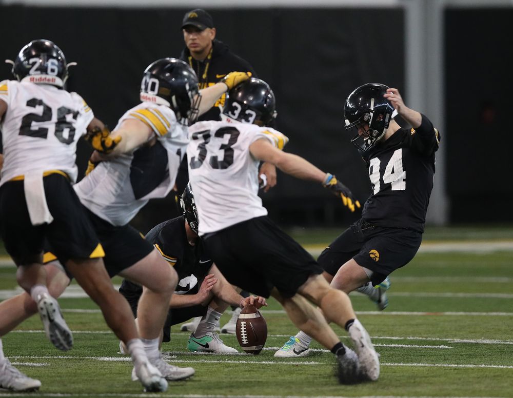 Iowa Hawkeyes place kicker Caleb Schudak (94) during preparation for the 2019 Outback Bowl Tuesday, December 18, 2018 at the Hansen Football Performance Center. (Brian Ray/hawkeyesports.com)