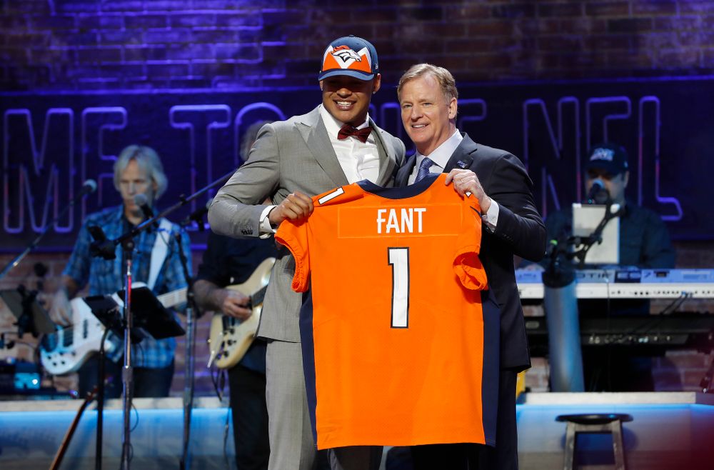 Iowa's Noah Fant is selected by the Denver Broncos with the 20th pick of the 2019 NFL Draft Thursday, April 25, 2019 in Nashville. (Darren Miller/hawkeyesports.com)