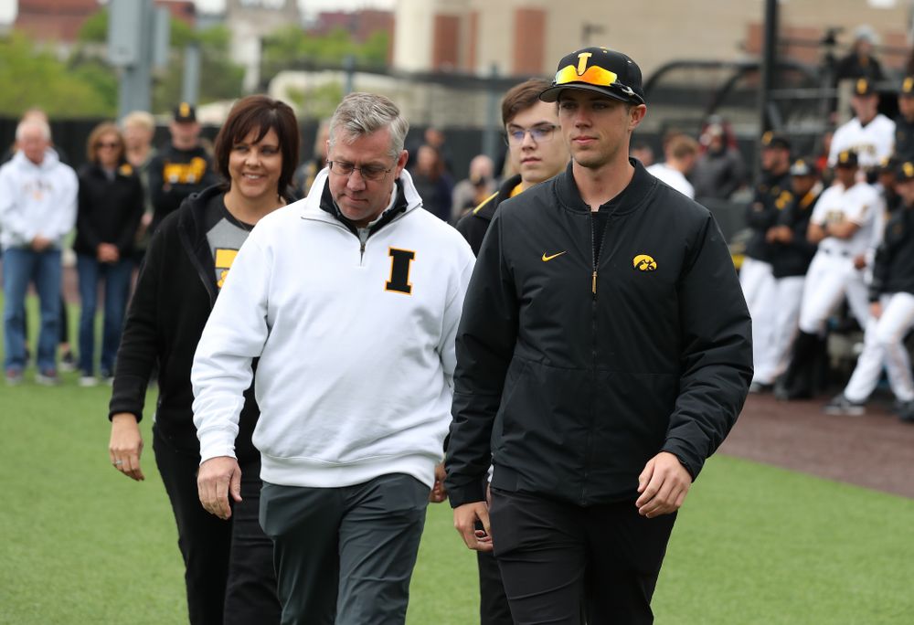 Student Manager Jake Stone during senior day festivities before their game against Michigan State Sunday, May 12, 2019 at Duane Banks Field. (Brian Ray/hawkeyesports.com)