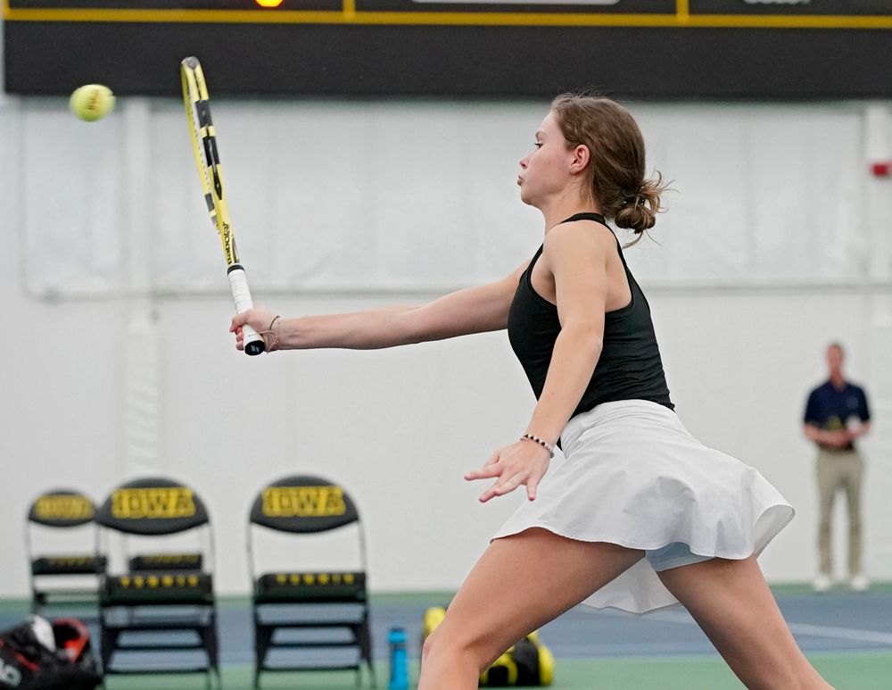 Iowa's Cloe Ruette during their doubles match against Indiana at the Hawkeye Tennis and Recreation Complex in Iowa City on Sunday, Mar. 31, 2019. (Stephen Mally/hawkeyesports.com)