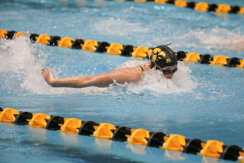 Iowa’s Kelsey Drake swims the 200-yard butterfly during the Iowa swimming and diving meet vs Notre Dame and Illinois on Saturday, January 11, 2020 at the Campus Recreation and Wellness Center. (Lily Smith/hawkeyesports.com)