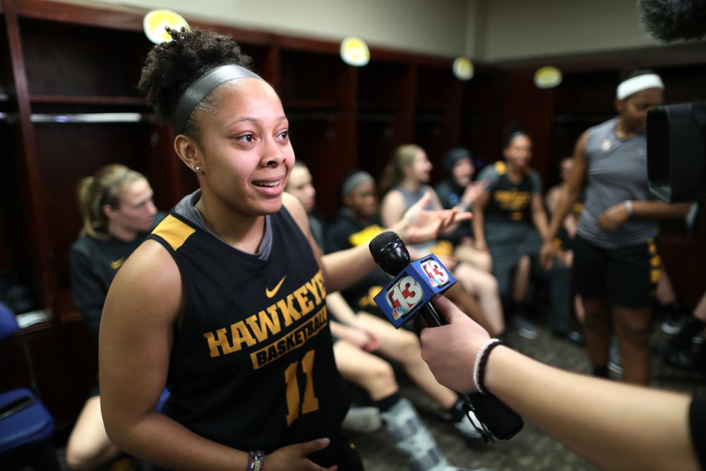 Iowa Hawkeyes guard Tania Davis (11) during practice and media before the regional final of the 2019 NCAA Women's College Basketball Tournament against the Baylor Bears Sunday, March 31, 2019 at Greensboro Coliseum in Greensboro, NC.(Brian Ray/hawkeyesports.com)