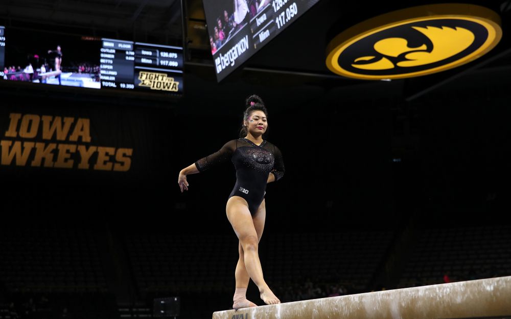 Iowa's Clair Kaji competes on the beam during their meet against the Minnesota Golden Gophers Saturday, January 19, 2019 at Carver-Hawkeye Arena. (Brian Ray/hawkeyesports.com)