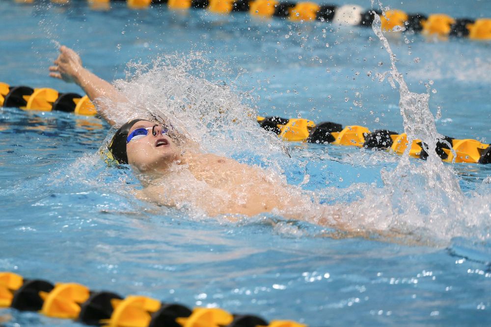 Iowa’s Anze Fers Erzen swims the 100-yard backstroke during the Iowa swimming and diving meet vs Notre Dame and Illinois on Saturday, January 11, 2020 at the Campus Recreation and Wellness Center. (Lily Smith/hawkeyesports.com)