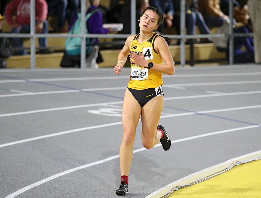 Iowa’s Wren Renquist runs the women’s 3000 meter run event during the Jimmy Grant Invitational at the Recreation Building in Iowa City on Saturday, December 14, 2019. (Stephen Mally/hawkeyesports.com)