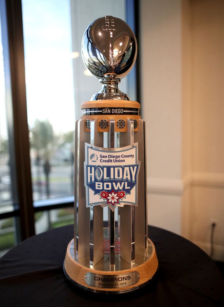 The Holiday Bowl Trophy during a press conference leading up to the Holiday Bowl Thursday, December 26, 2019 in San Diego. (Brian Ray/hawkeyesports.com)